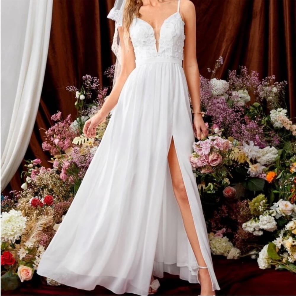 White Bridal Wedding or Prom dress, leg slit, Size 12